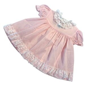 Vintage Baby Pink Dress with Lace Ruffle Details, Size 1/2 (14-18 lbs)